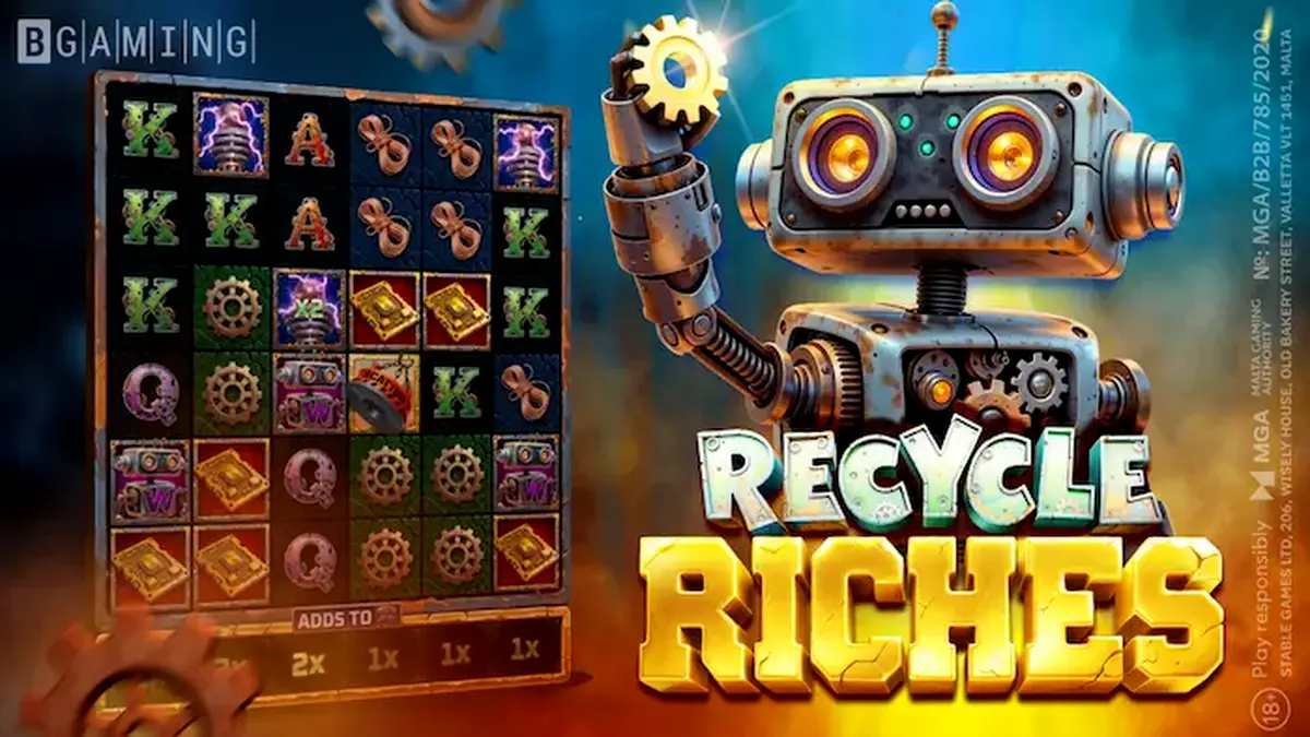 Robot kecil di dalam tempat pembuangan sampah futuristik dalam game The Recycle Riches